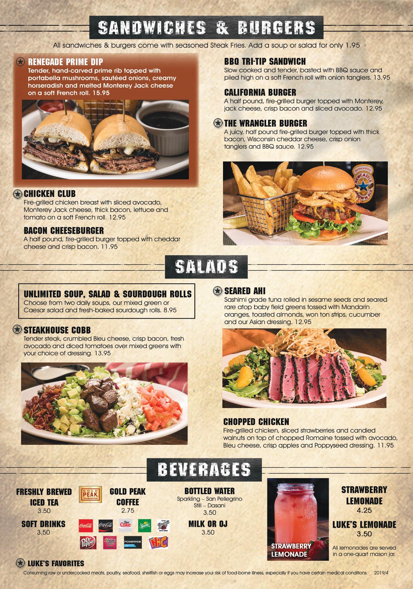 Cool Hand Lukes Menus